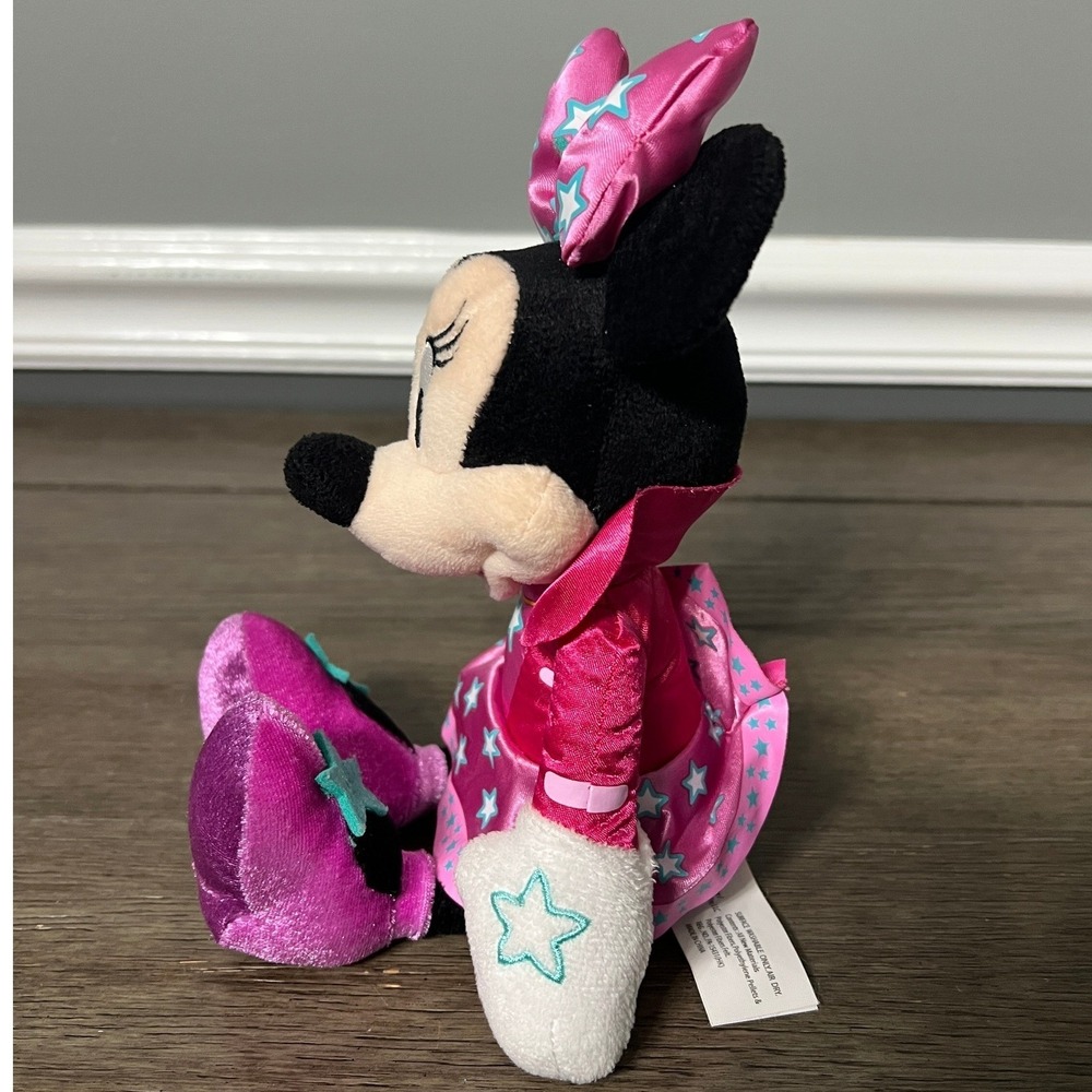 Disney Rockstar Minnie Mouse Plush Stuffed Animal Toy Pink Star Outfit - Picture 2 of 5
